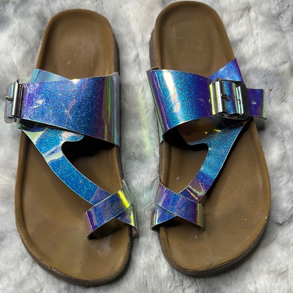 Holographic Slide Sandals